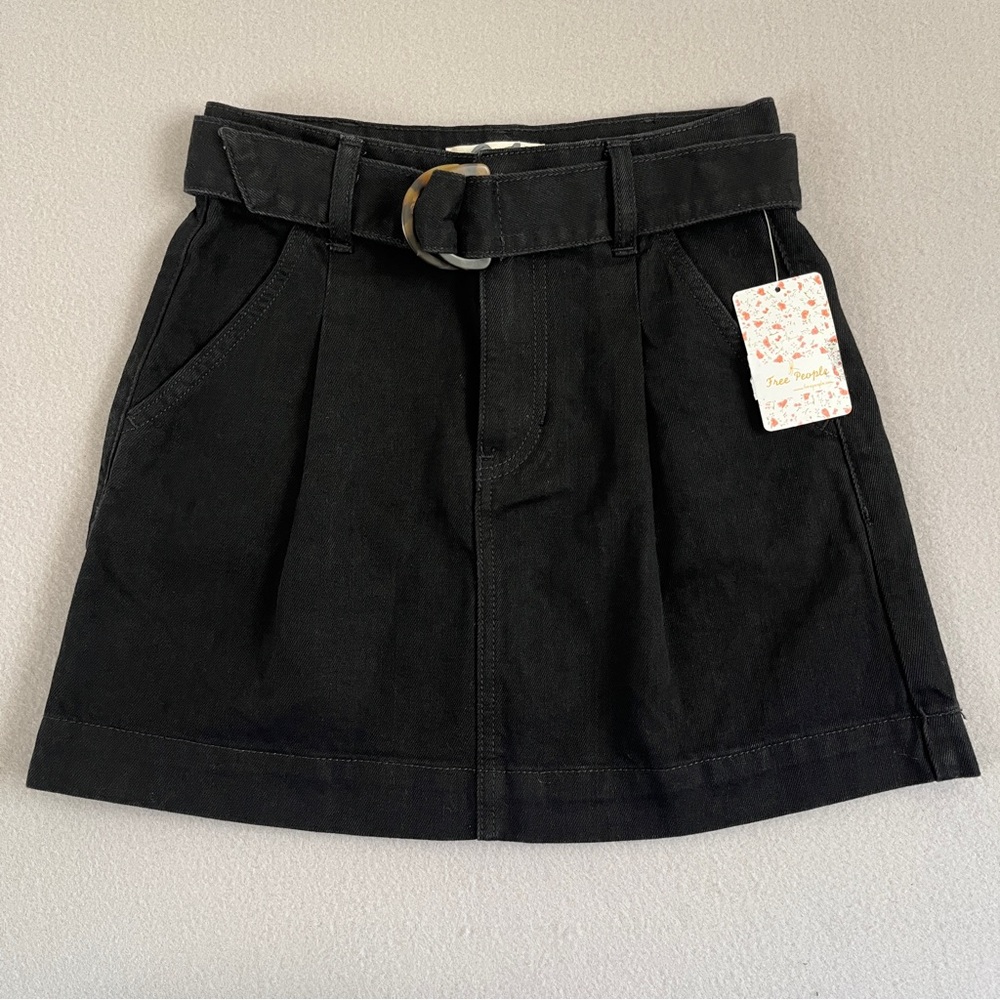 NWT Free People Black Mini Skirt with Belt